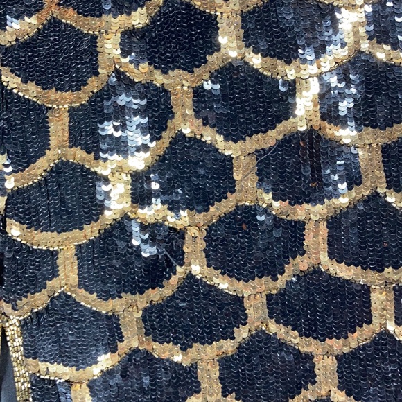 Lawrence Kazar VTG Black & Gold Sequin Cocktail Dress - Picture 5 of 5